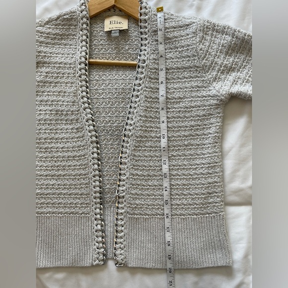 Elie Tahari Open Cardigan Silver Chain Link Trim Silver Metallic Threads XS - Picture 11 of 11